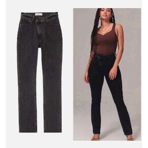 Abercrombie 90s Slim Straight Jeans Women 37/24S Black Wash Curve Love NWT 22S/P